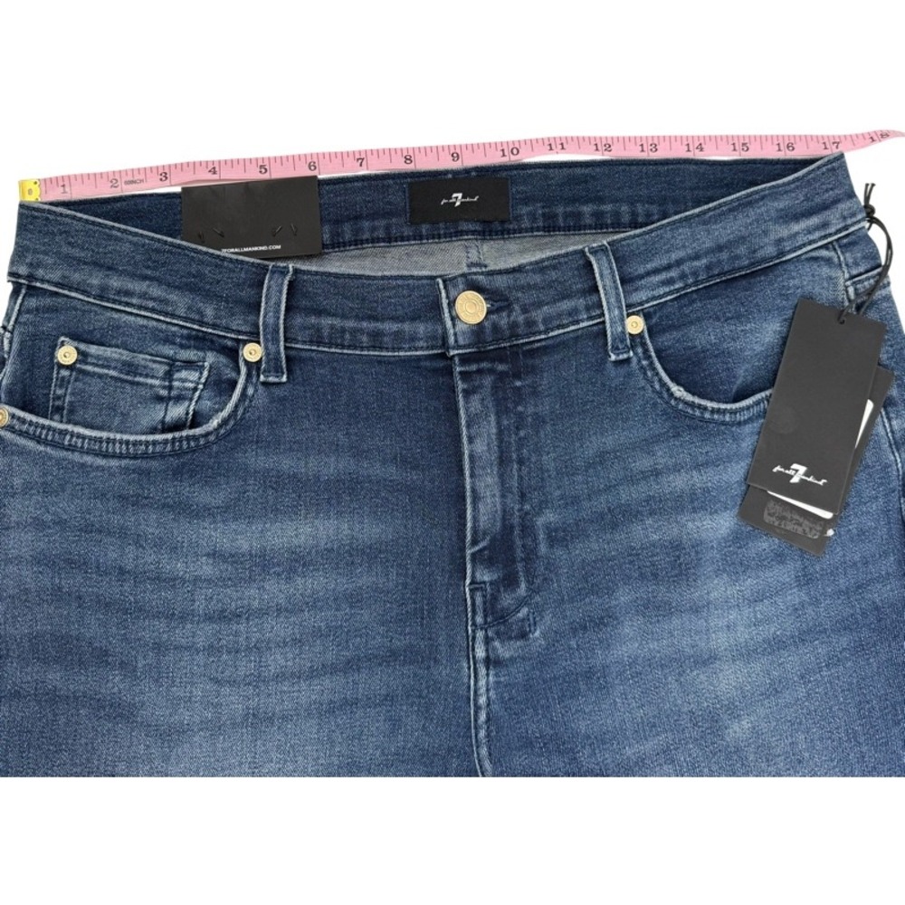 7 FOR ALL MANKIND NEW Size 31 Dojo Flare Jeans Blue Crystal Pocket Y2K Wide Leg - Picture 5 of 12